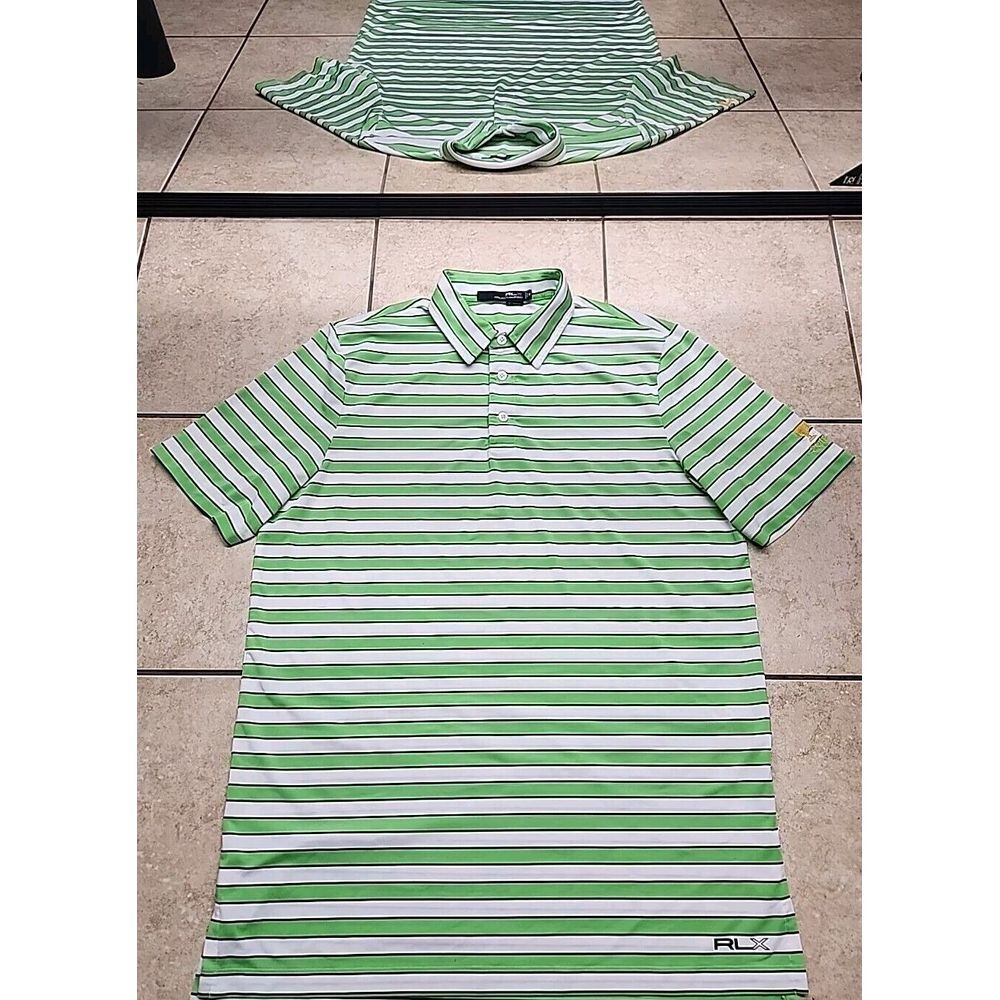 RLX Ralph Lauren Polo Medium Golf Shirt Men's Green White Stripe